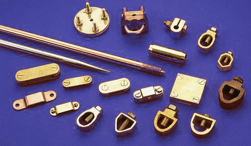 Copper Grounding Rods Bonded ground earthing grounding earth rods Brass Clamps Couplers and Accessories EARTHING AND LIGHTNING PROTECTION  Copper Bonded ground  earthing grounding earth rods Brass Grounding Clamps Bronze  Clamps Couplers and Accessories Copper Earthing Grounding Rods Earth rods  Brass Clamps Couplers
